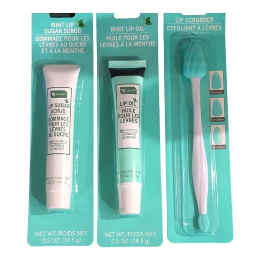 3piece lip care kit- mint lip oil, mint sugar lip scrub, & lip scrubber new